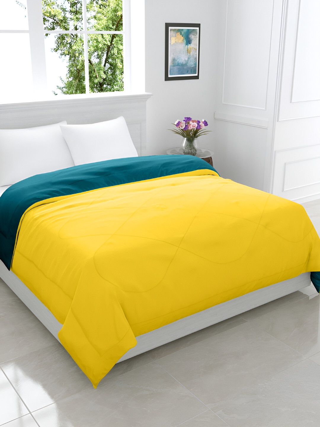 GYT Teal & Yellow Microfiber Mild Winter Double Bed Comforter