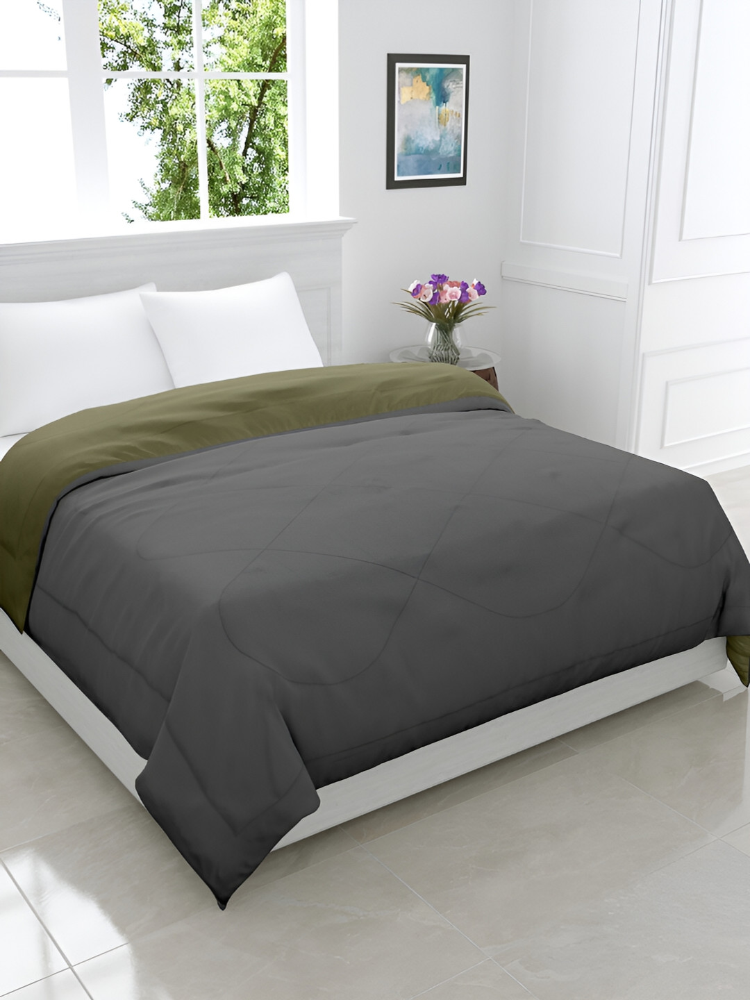 GYT Olive Green & Grey Mild Winter Double Bed Comforter