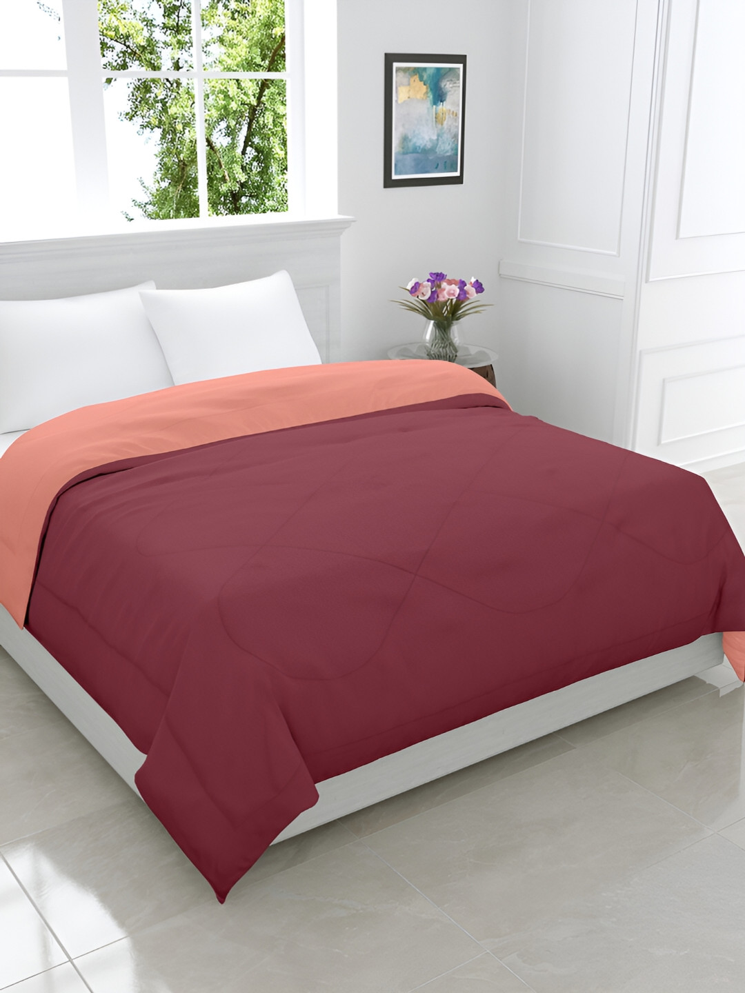 GYT Maroon & Peach-Coloured Microfiber Mild Winter Double Bed Comforter