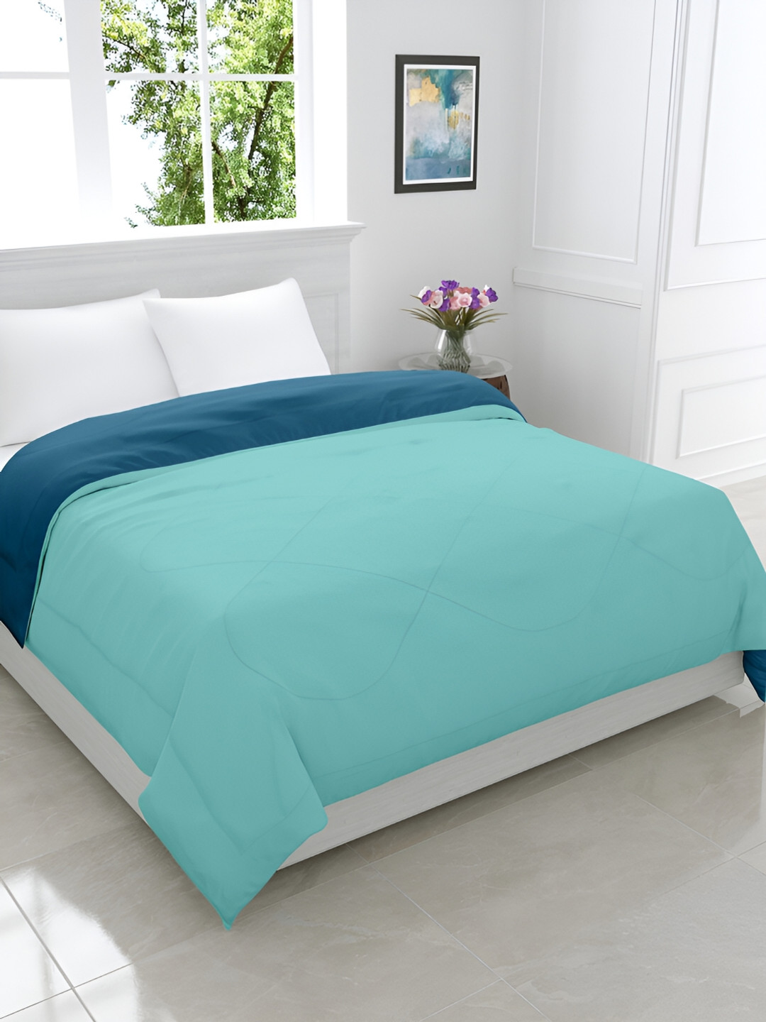 GYT Teal & Turquoise Blue Microfiber Mild Winter Double Bed Comforter