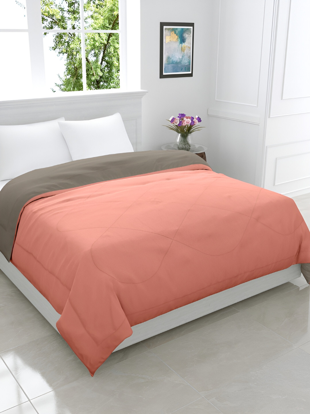 GYT Taupe & Peach-Coloured Microfiber Mild Winter Double Bed Comforter