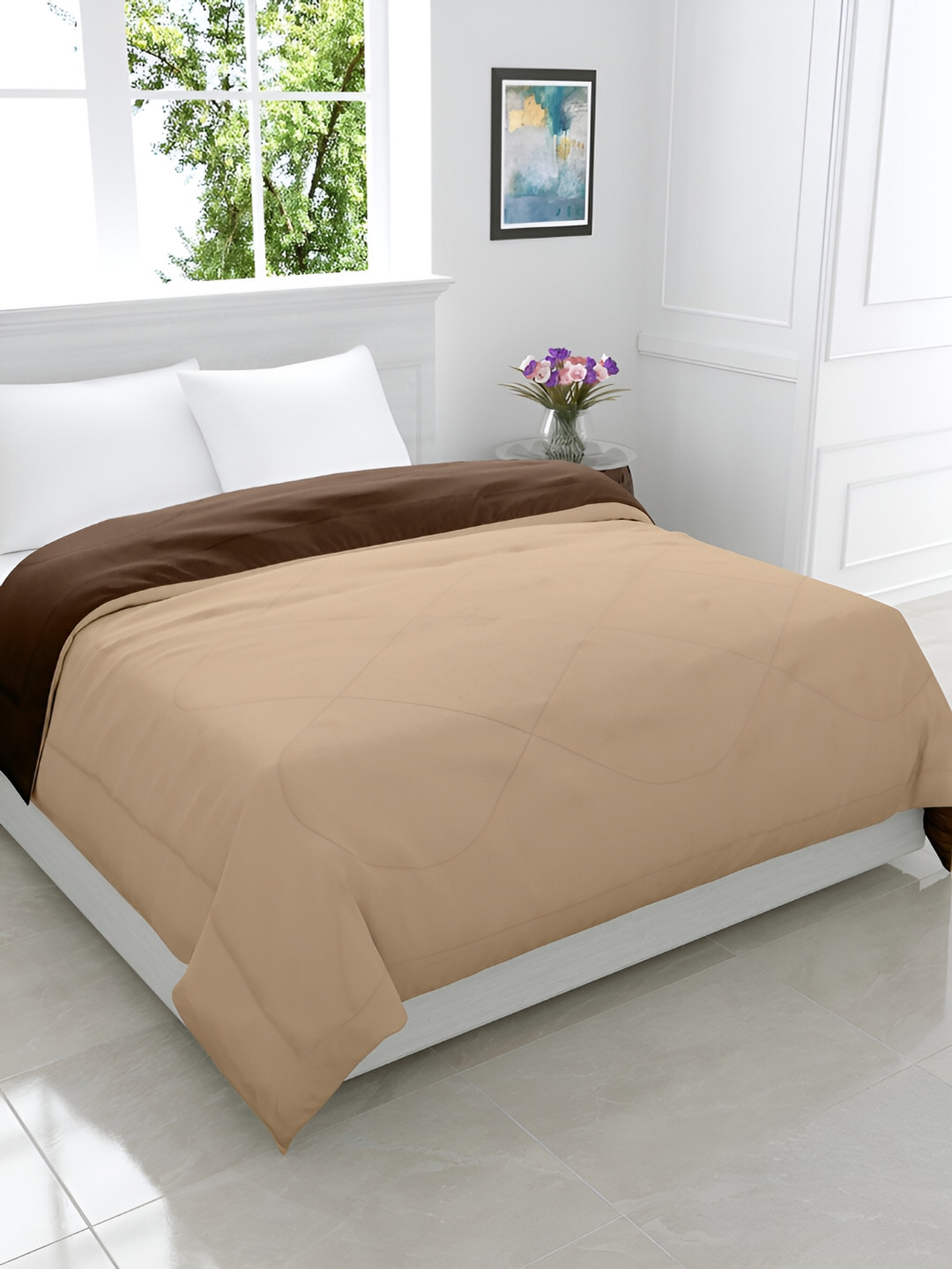 GYT Brown & Taupe Microfiber Mild Winter Double Bed Comforter