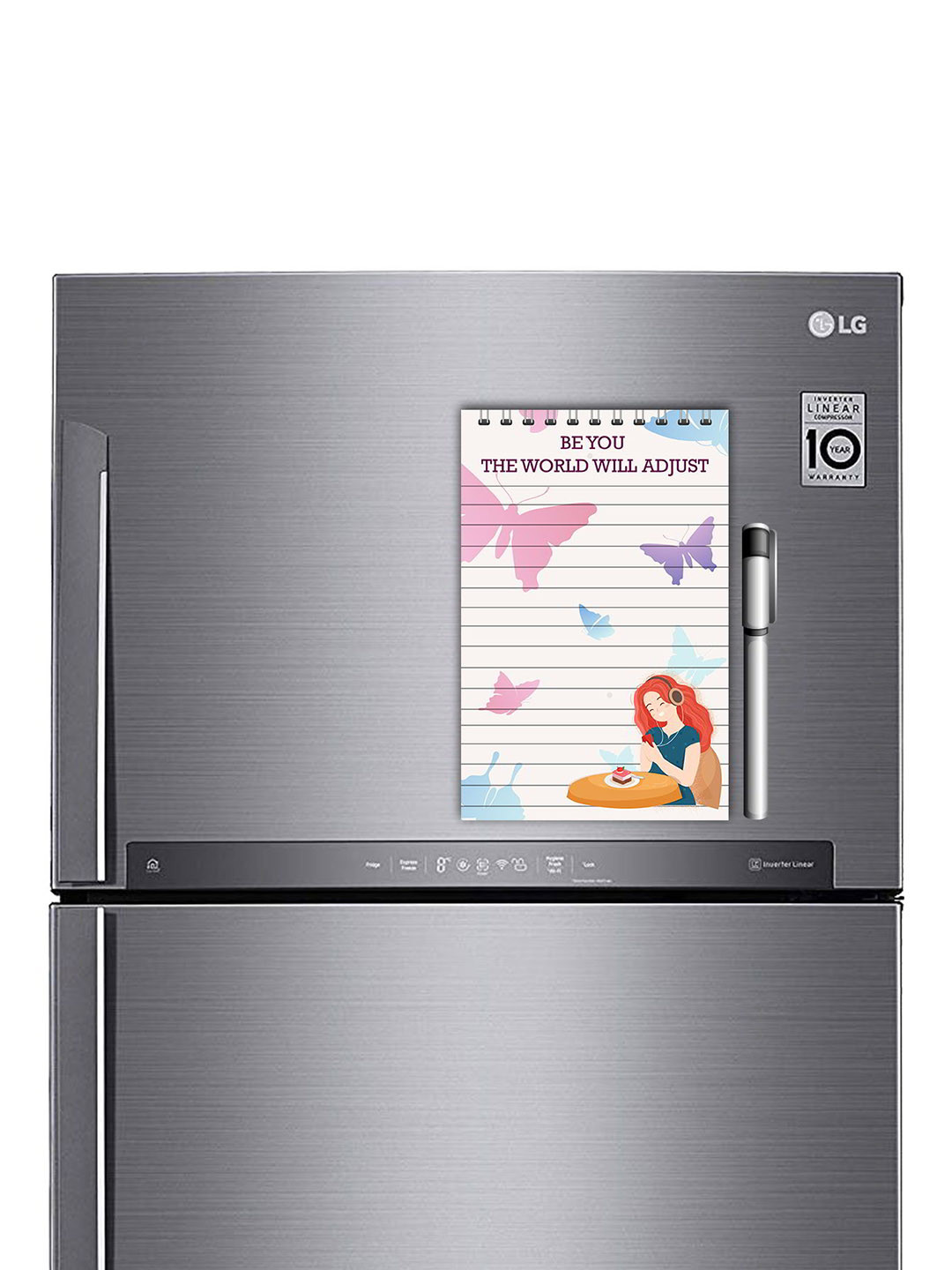 ARTBUG White & Pink Printed Decorative Fridge Magnet Notepad With Marker