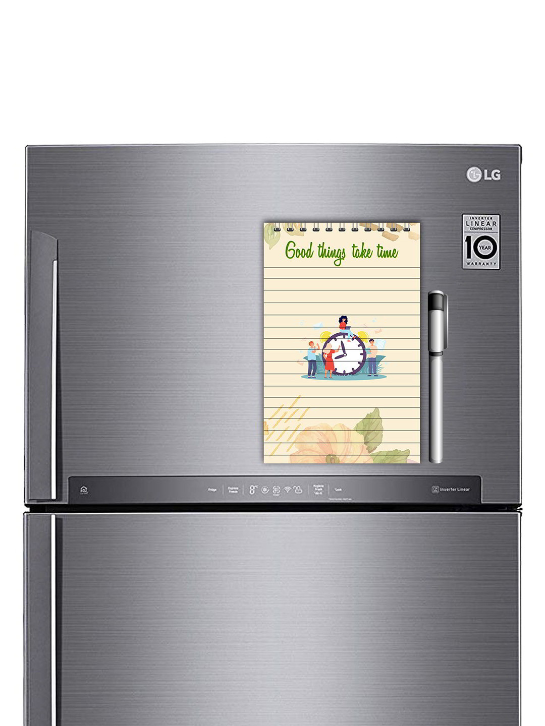 ARTBUG Beige & Green Printed Decorative Fridge Magnet Notepad With Marker