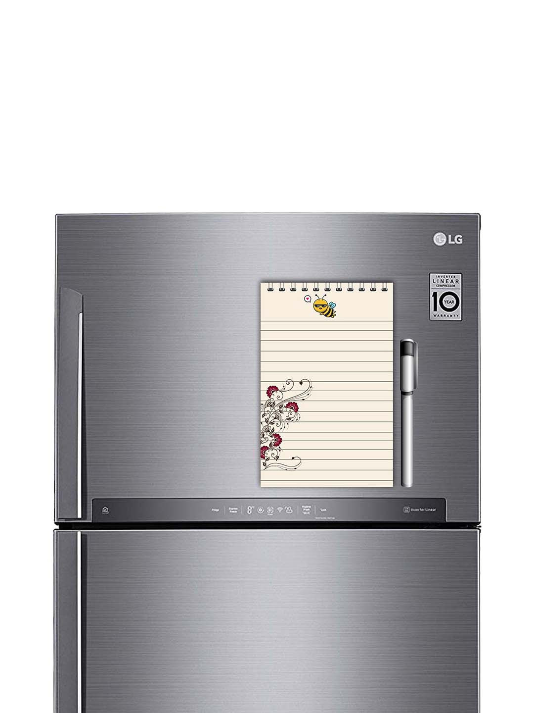 ARTBUG Beige & Brown Printed Decorative Fridge Magnet Notepad With Marker