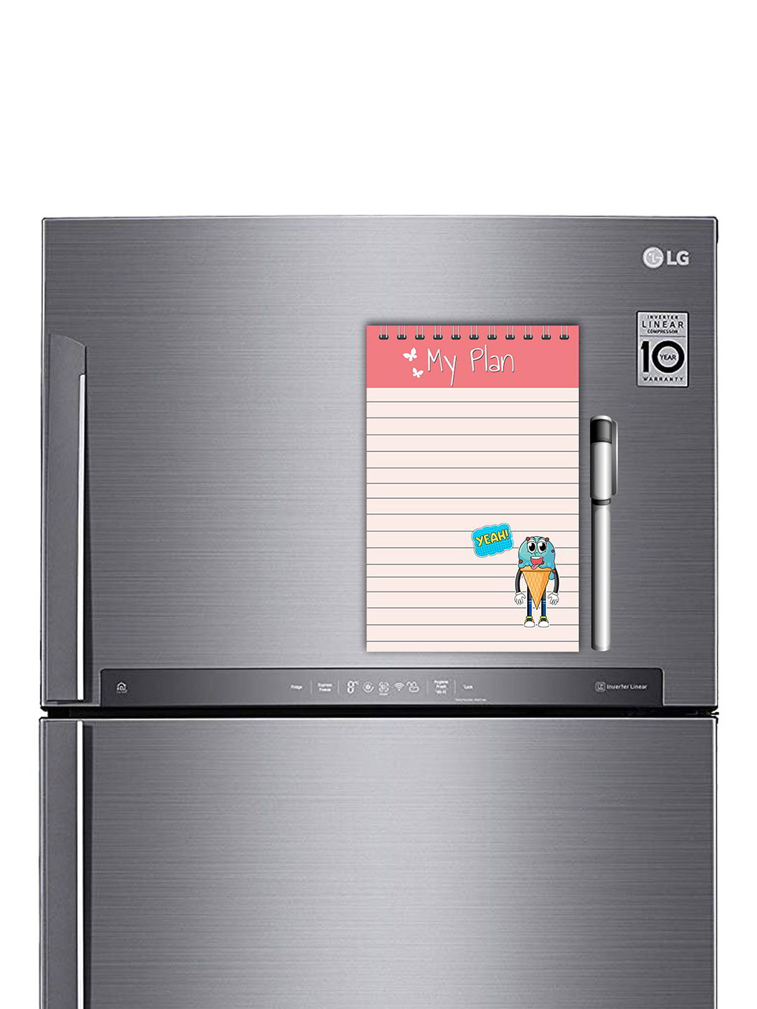 ARTBUG Off White & Pink Printed Decorative Fridge Magnet Notepad With Marker