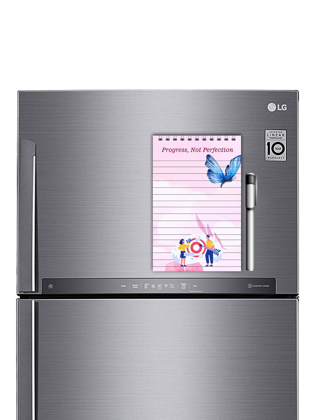 ARTBUG Pink & White Printed Decorative Fridge Magnet Notepad With Marker