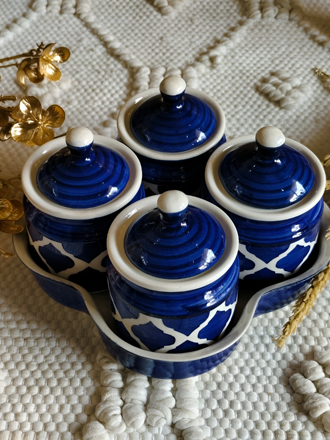 NIYARA Blue & White Ceramic Dishwasher and Microwave Safe Food Container