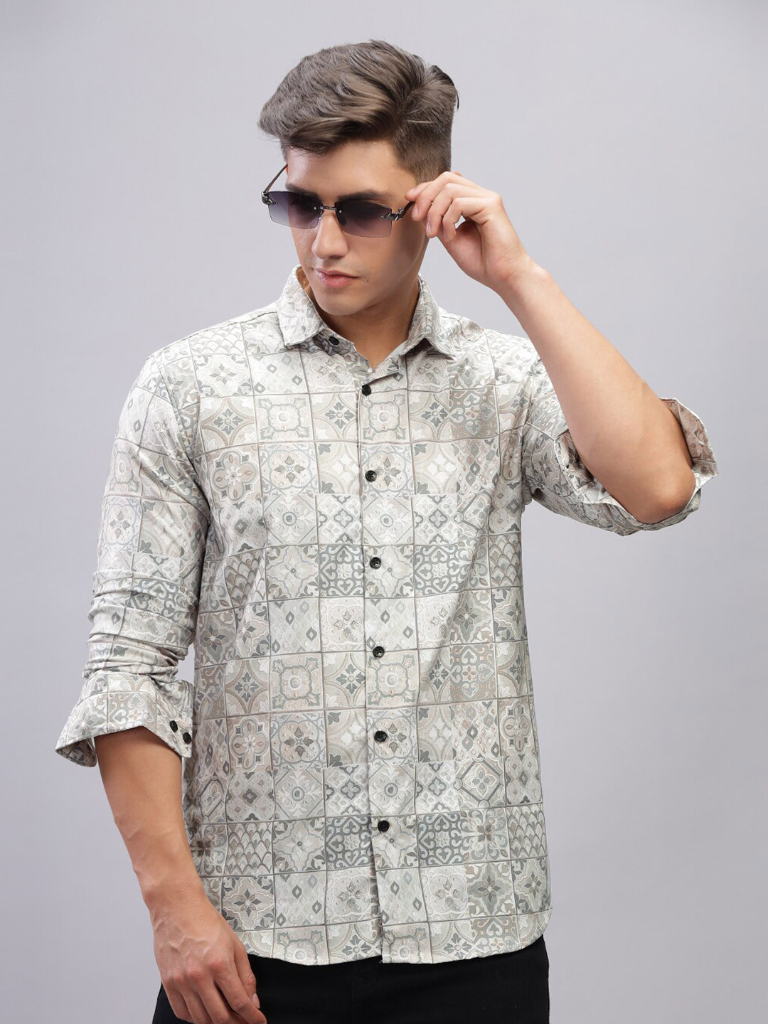 PAUL STREET Printed Spread Collar Cotton Party Shirt
