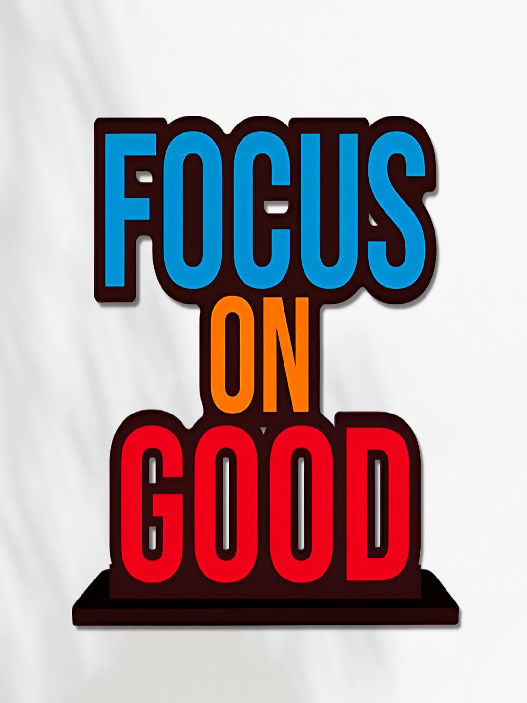 Phirki Studio Focus on Good Positive Quote Orange Wood Natural Living Room Medium Showpiece - 6.2 Inches