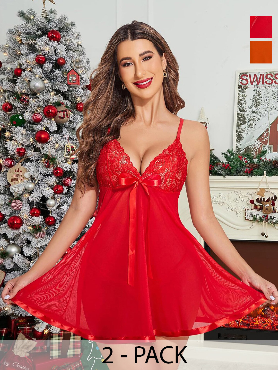 PIBU Women Net Baby Doll Pack of 2