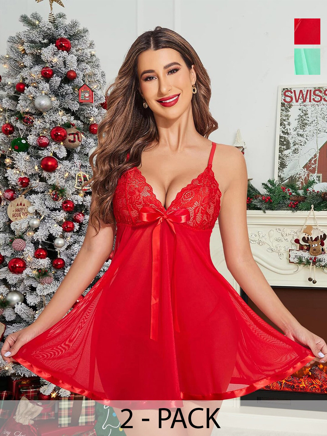 PIBU Women Net Baby Doll Pack of 2