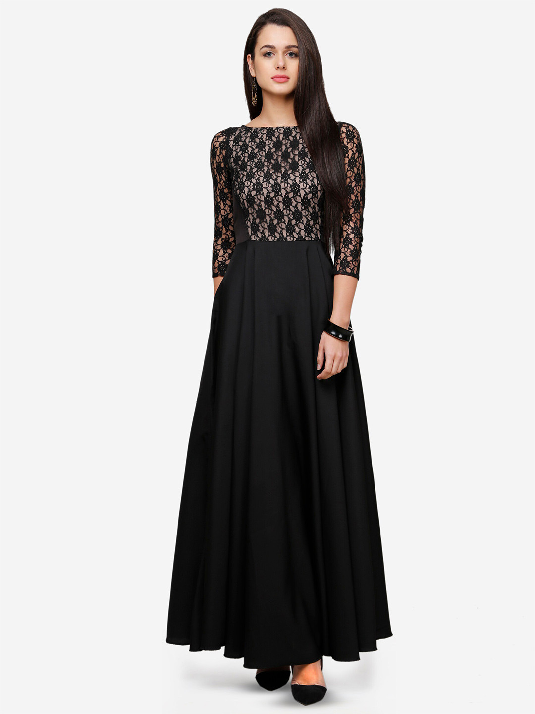 V&M Self Design Boat Neck Maxi Dress