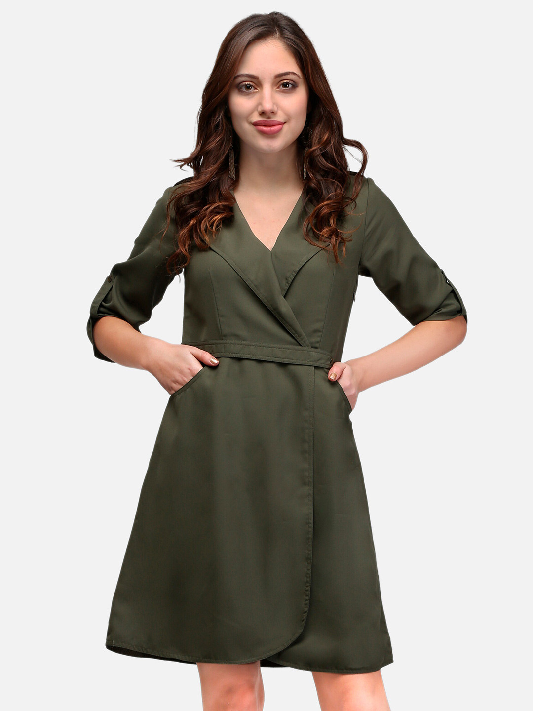 V&M Shirt Collar Crepe Wrap Dress
