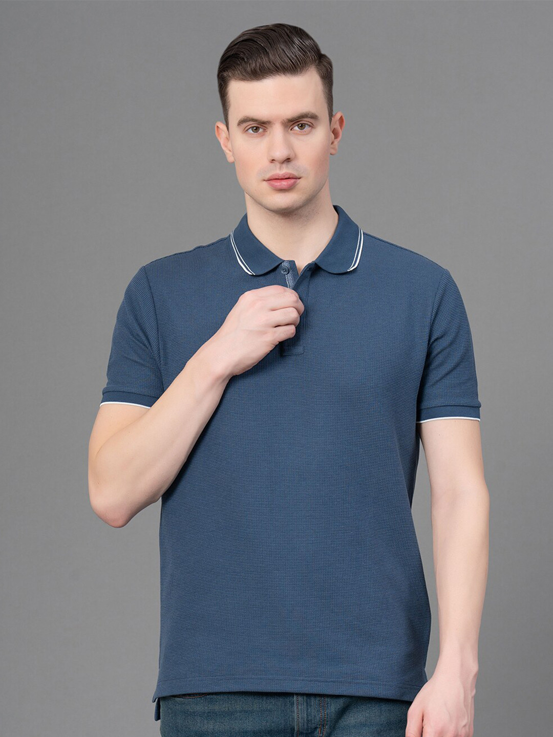 Red Tape Men Midnight Stretch Self Design Polo T-Shirt