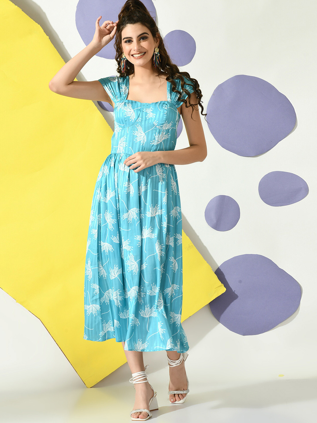 Fuchsia  Women Fit and Flare Midi Floral Dress