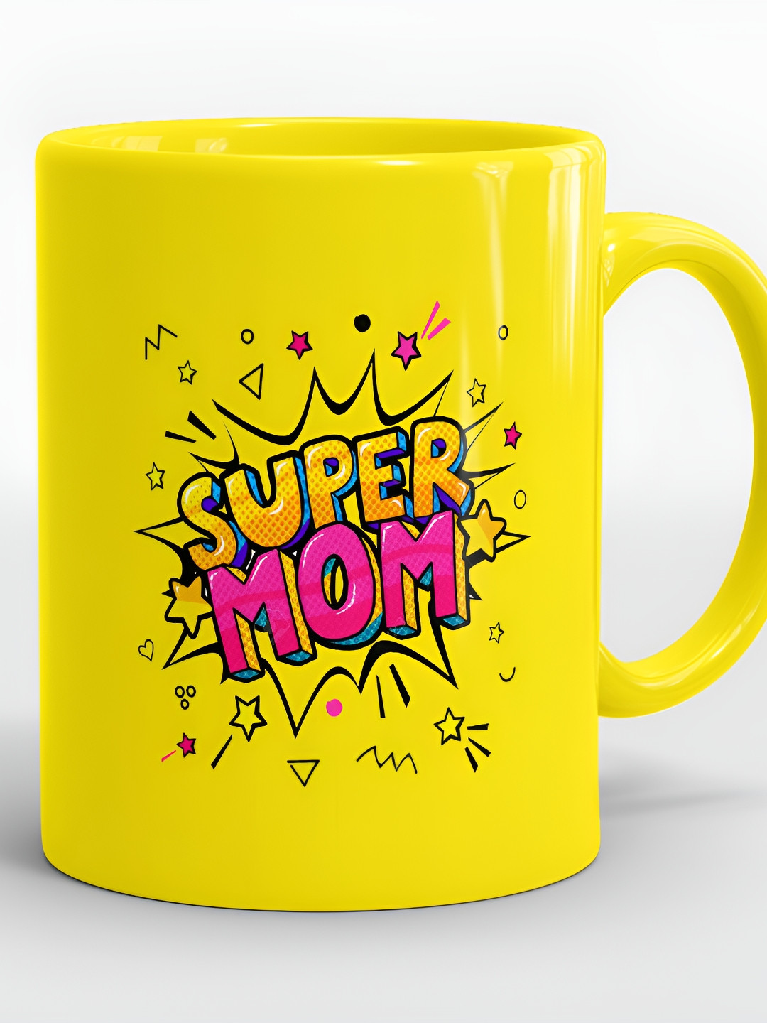 SUBLIKRAFT Yellow & Pink Geometric Printed Ceramic Glossy Mugs Set of Cups and Mugs