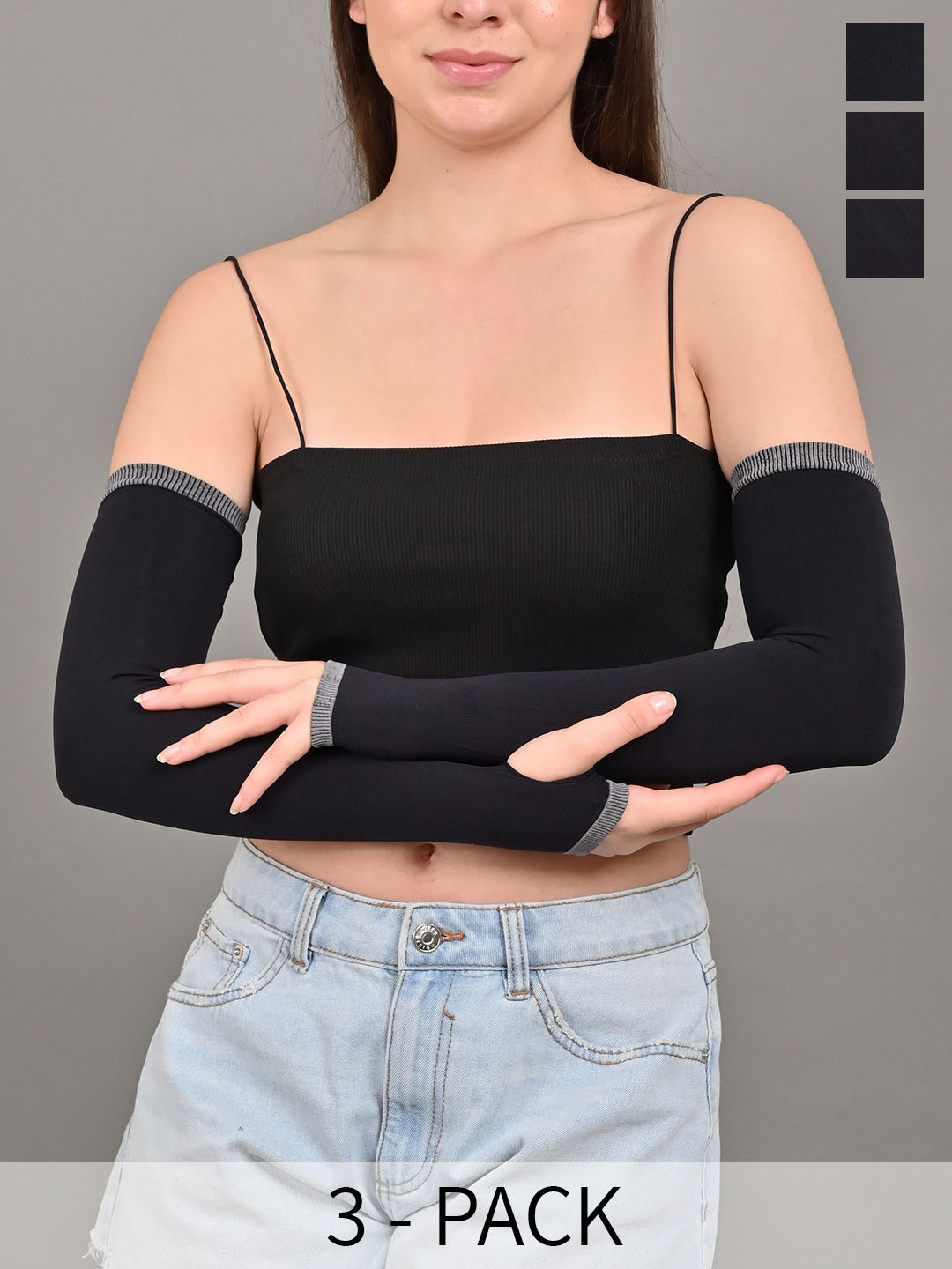 BAESD Women Pack of 3 Black UV Sun Protection Compression Cool Arm Sleeves Gloves