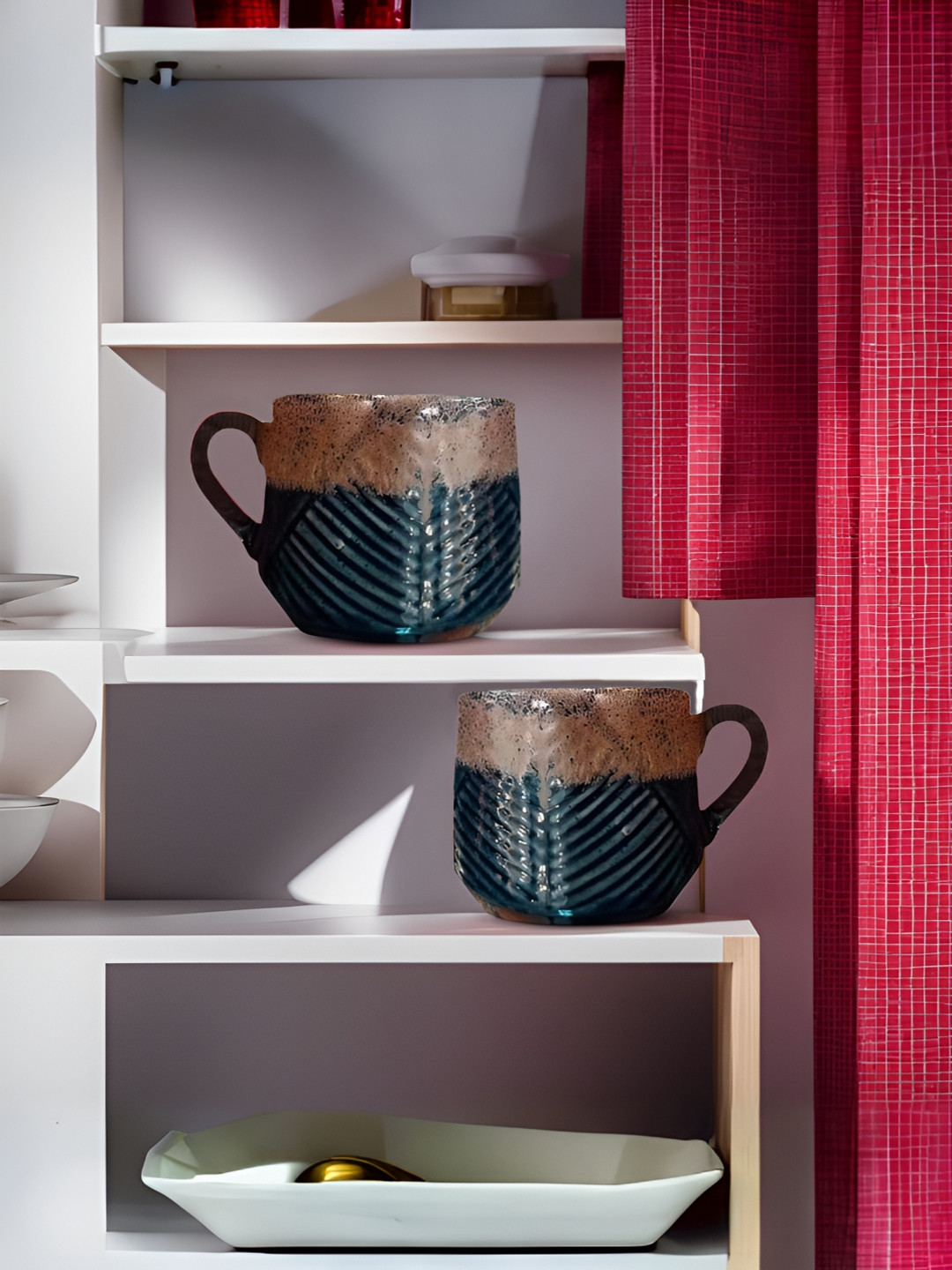 The Better Home Brown Textured Ceramic Microwave Safe 2 Piece Cups-320ml