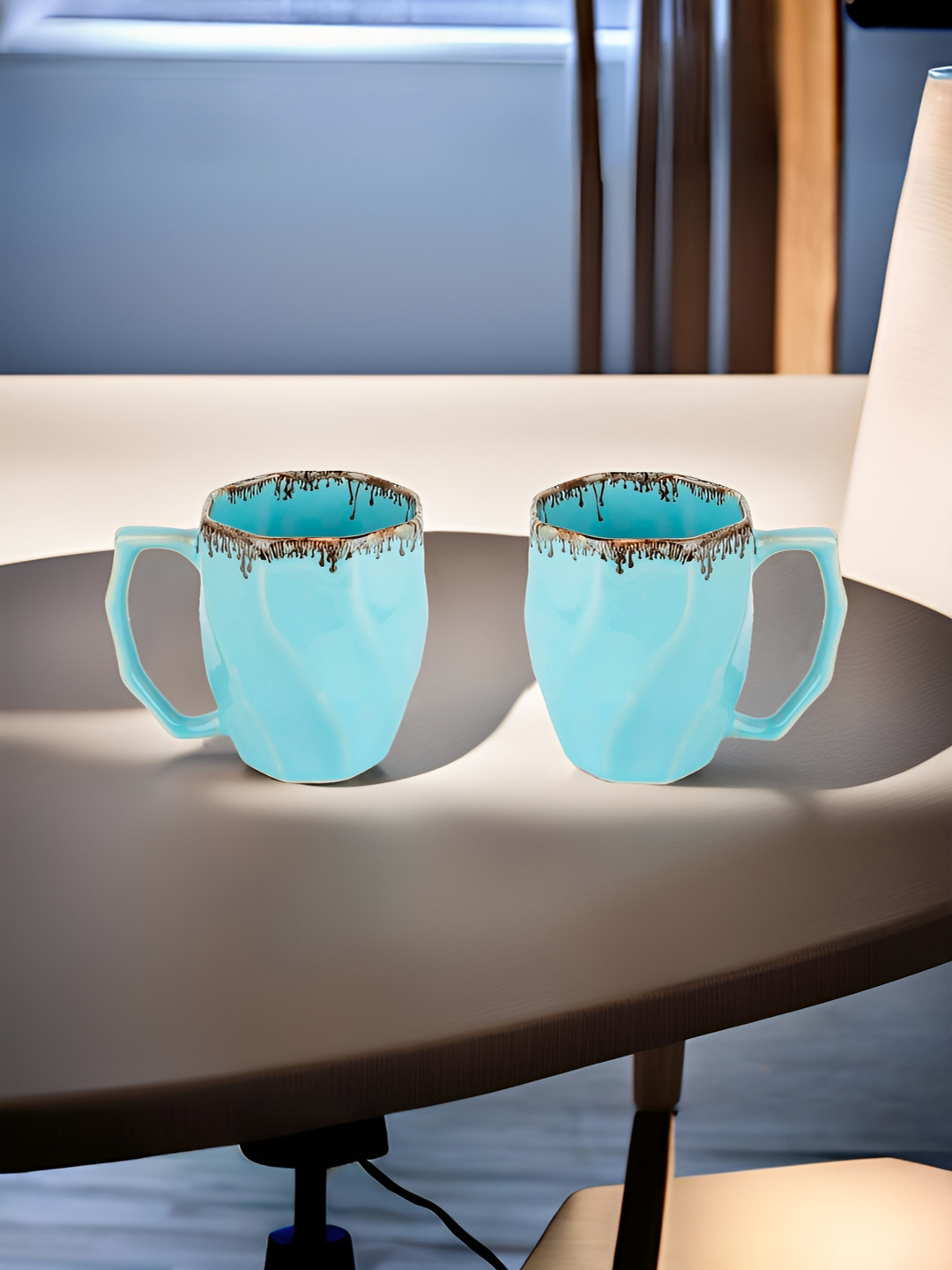 The Better Home Blue Textured Ceramic Microwave Safe 2 Piece Cup-280ml