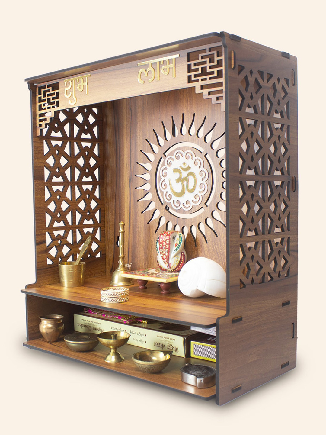 HEARTILY Brown Textured Wooden Shlok Home Temple