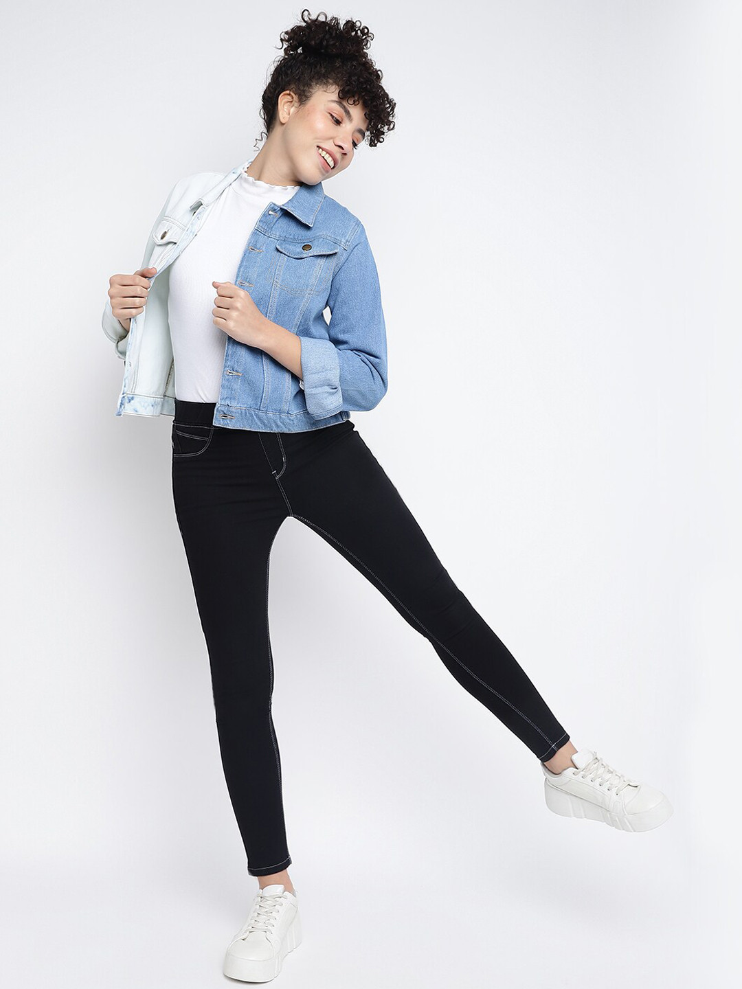 TALES & STORIES Colourblocked Lightweight Pure Cotton Denim Jacket