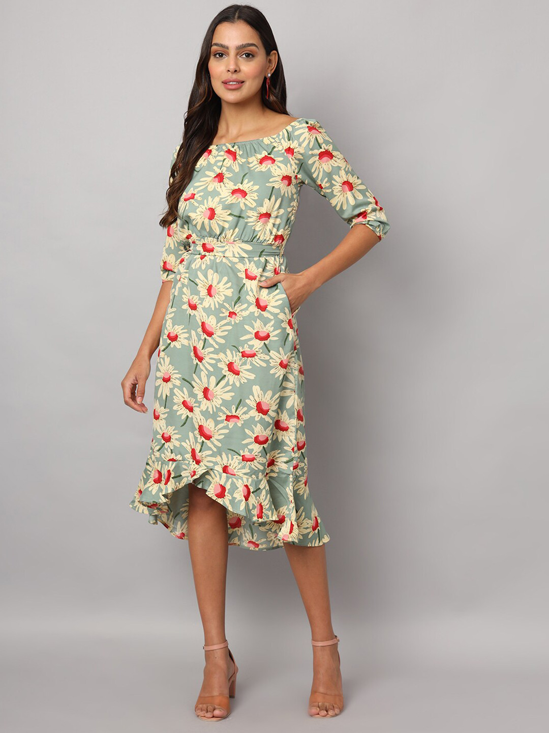 BRINNS Women Off Shoulder Floral Midi Dress