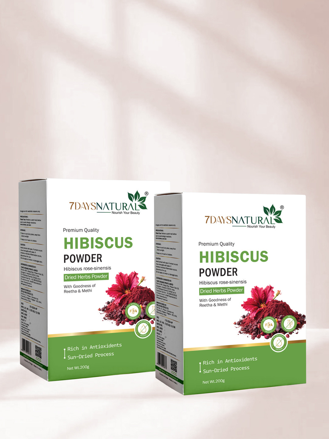 7DAYSNATURAL Set of 2 Pure & Natural Herbal Hibiscus Powder for Shiny Hair - 200g Each