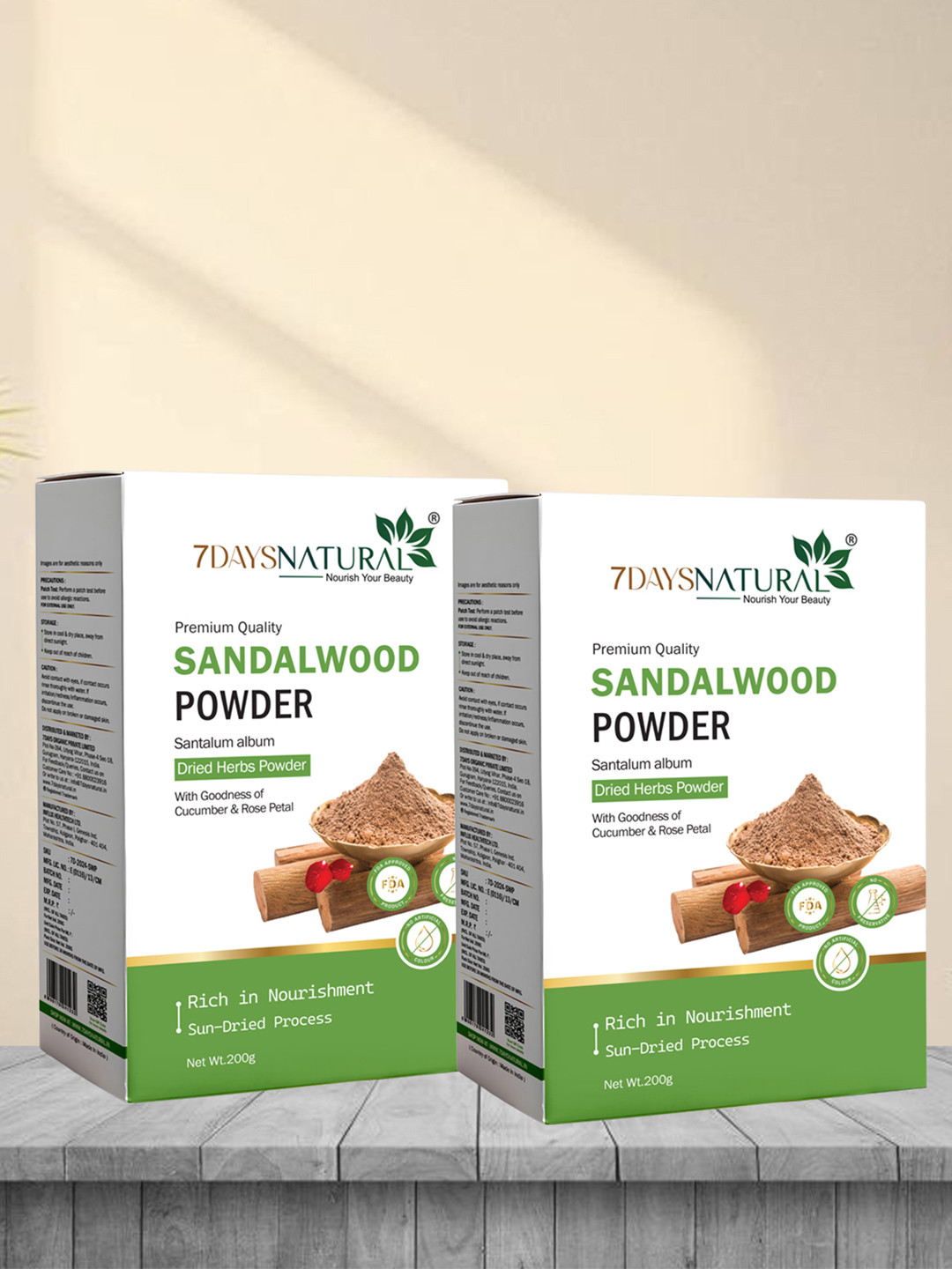 7DAYSNATURAL Set Of 2 Natural Herbal Pure Sandalwood Powder For Skin - 200g Each