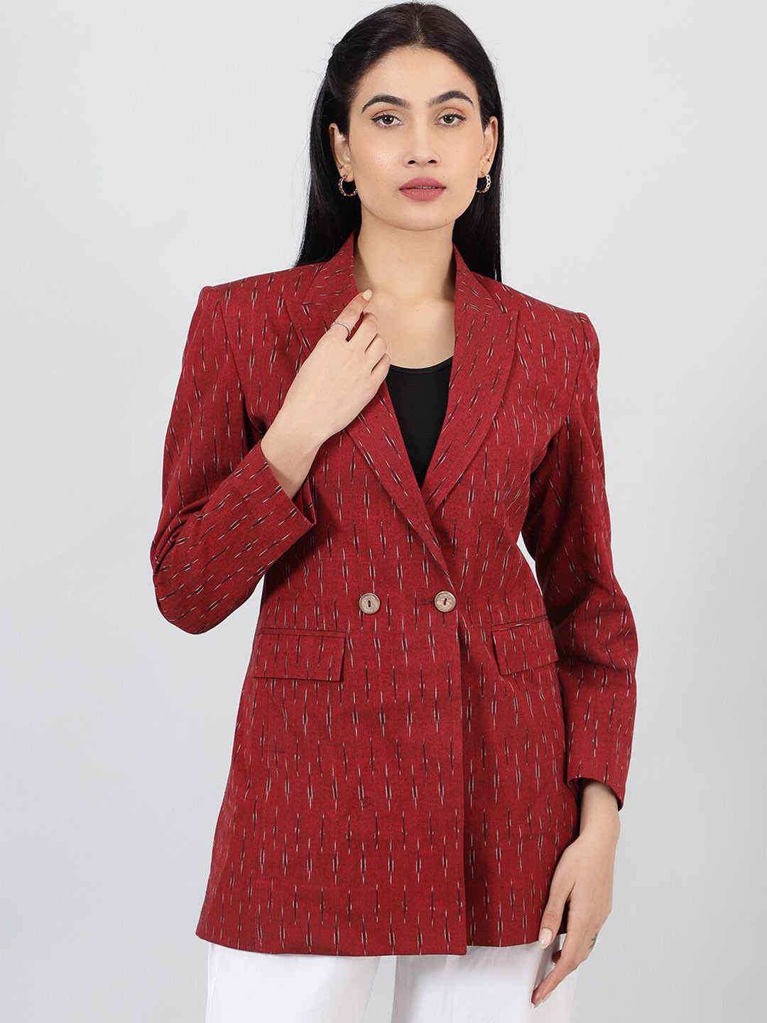 INDOPHILIA Printed Cotton Double Breasted Blazer