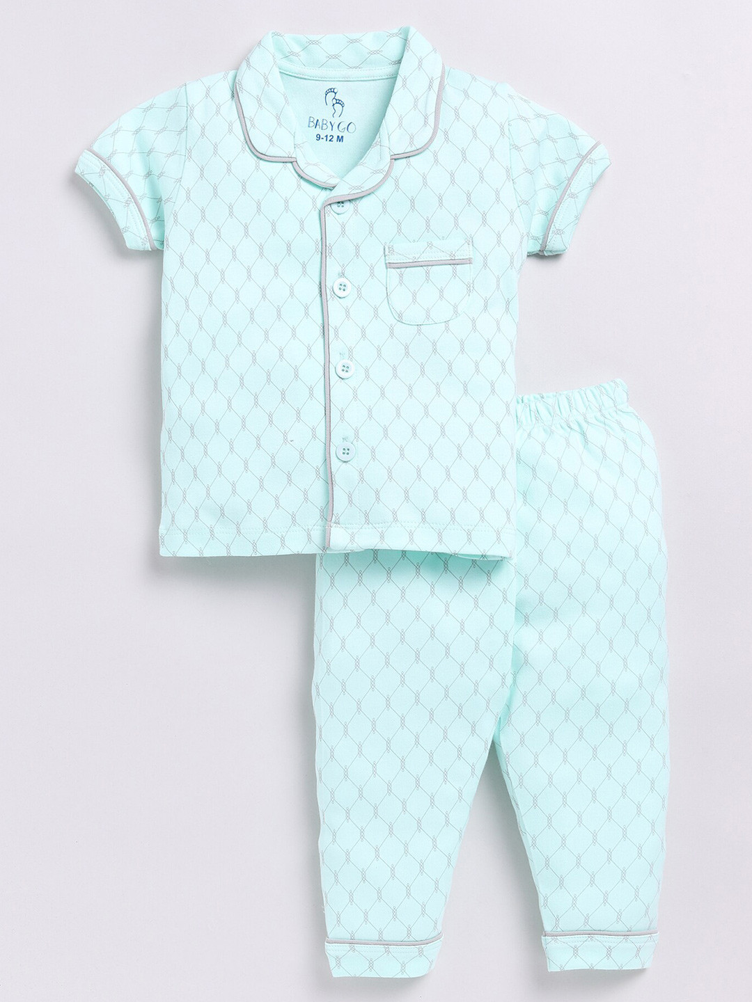 BABY GO Girls Graphic Printed Lapel Collar Pure Cotton Shirt with Pyjamas