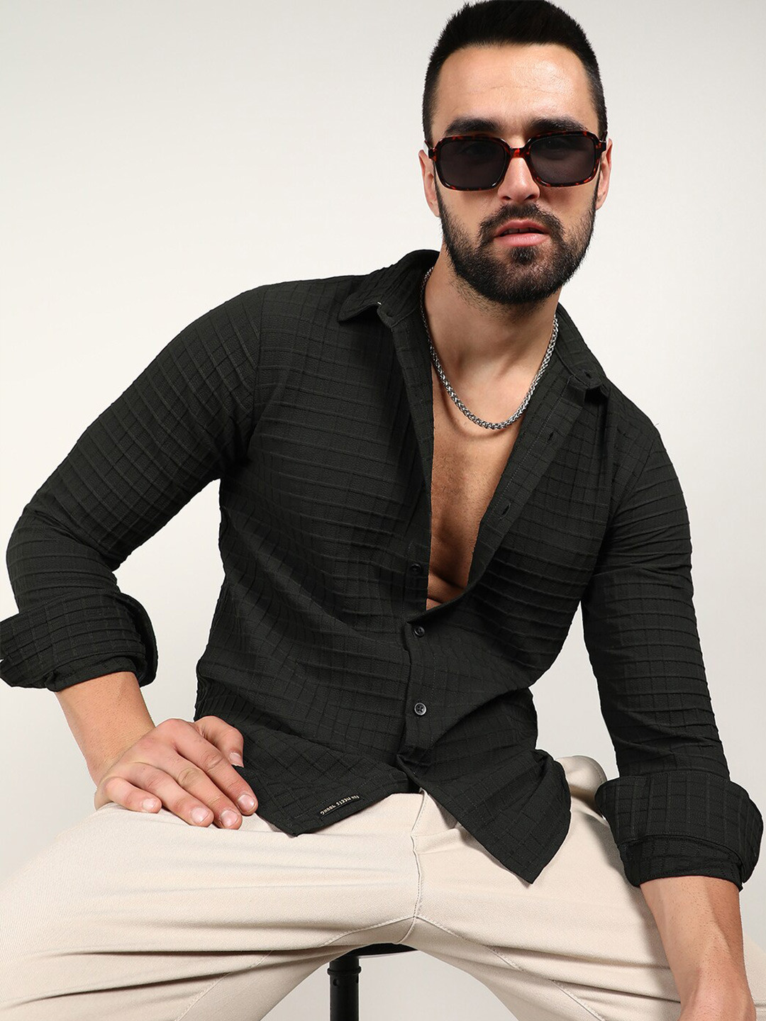 Campus Sutra Embossed Graph Check Shirt