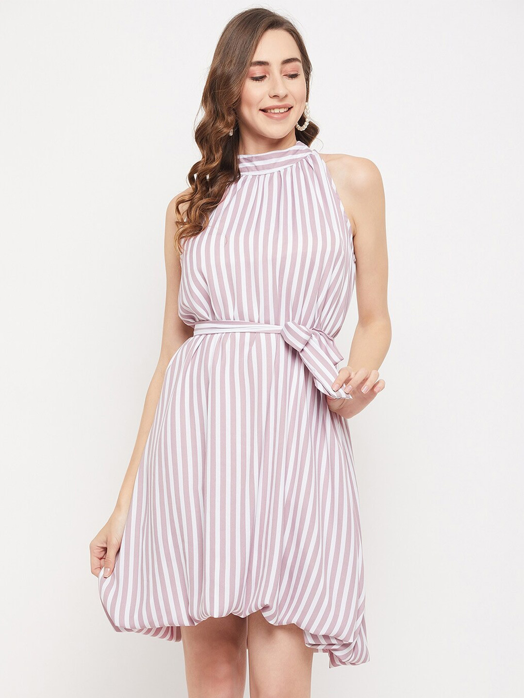 Ruhaans Women's  Striped Georgette Fit & Flare Dress