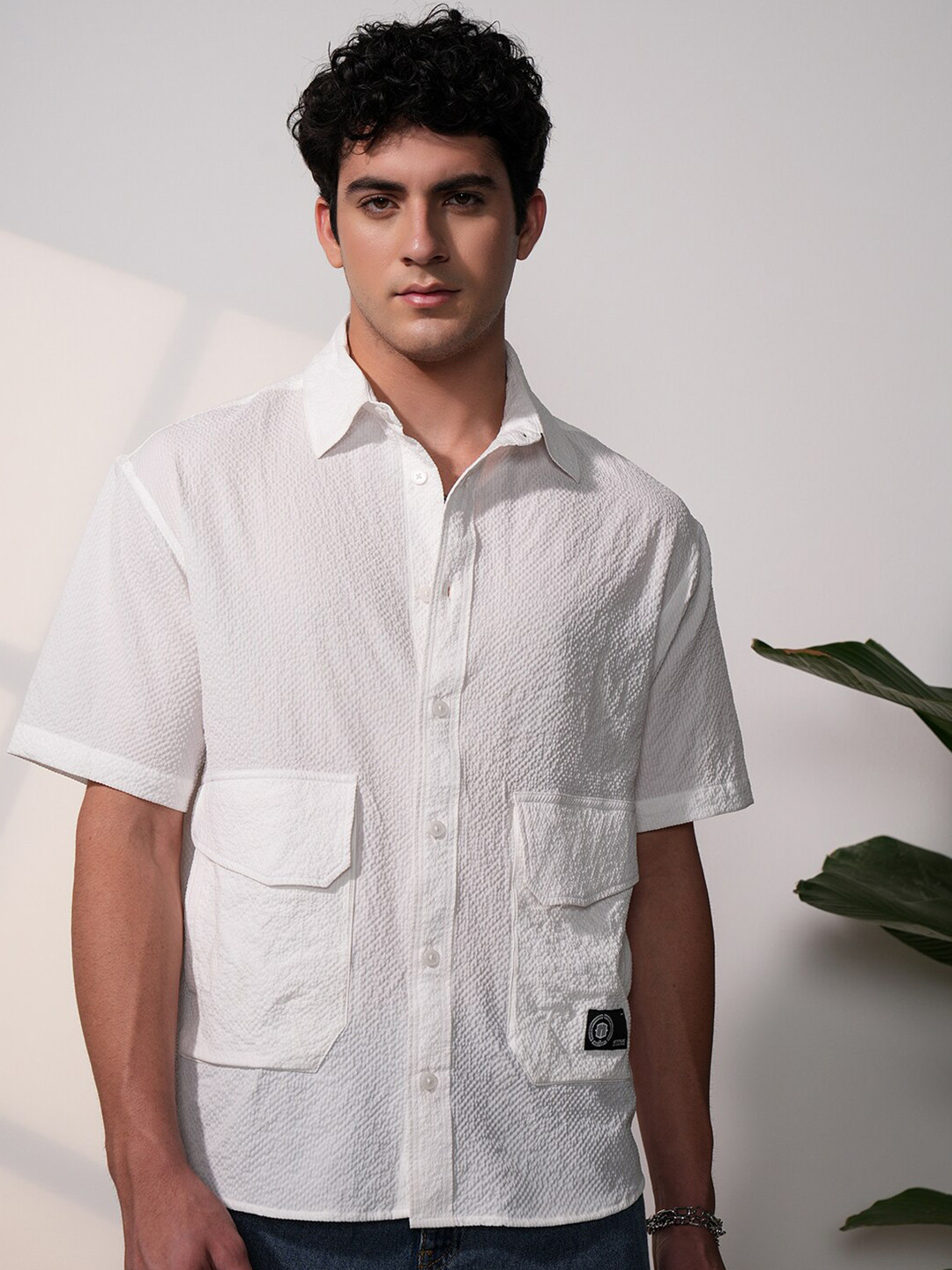 Locomotive Men Popcorn Textured Utility Pocket Oversized Overshirt