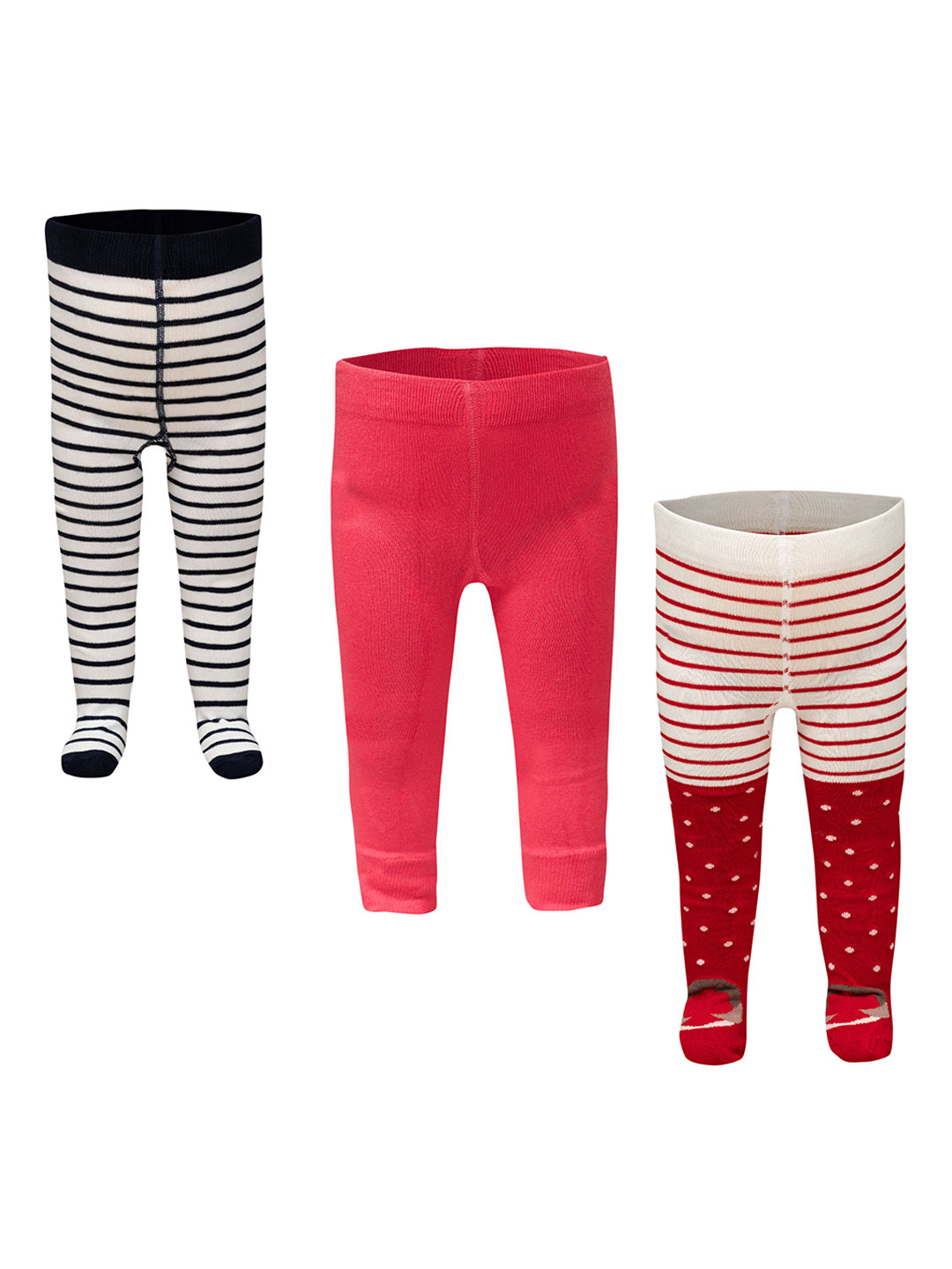 JusCubs Infants Pack Of 3 Striped Cotton Ankle Length Leggings