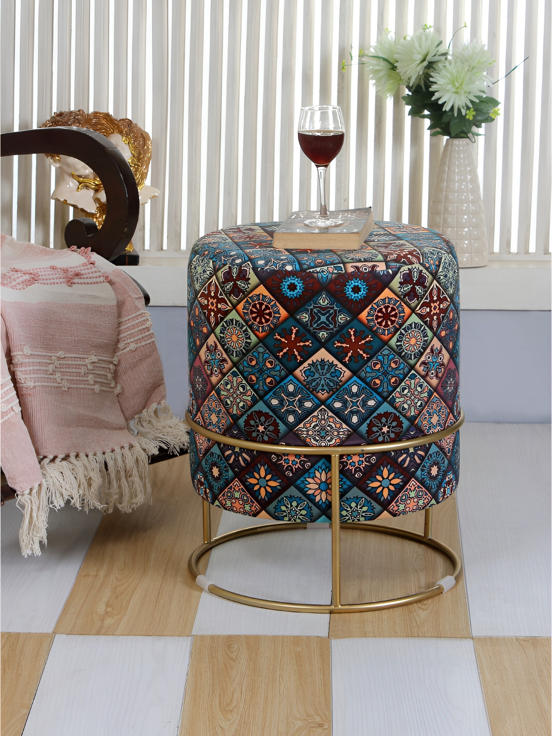 Shadowkart Blue & Yellow Pouffes Sitting Mudda Puffies Stool