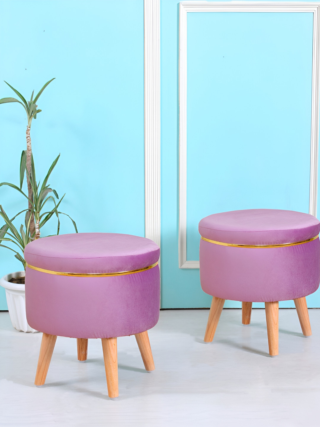 Shadowkart Purple Wooden Pouffes Sitting Mudda Ottomans