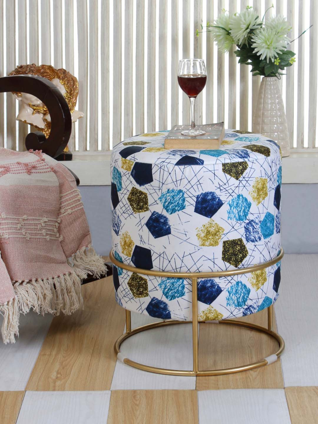 Shadowkart White Wooden Pouffes Sitting Mudda Ottomans