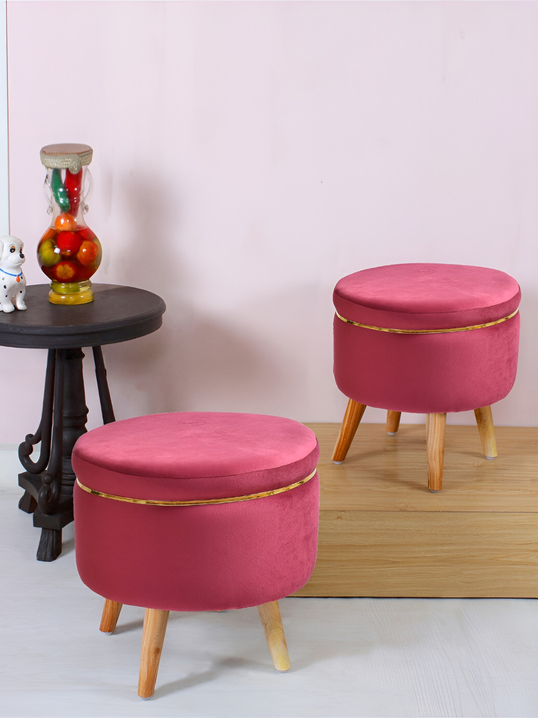 Shadowkart Beige & Pink Pouffes Sitting Mudda Puffies Stool