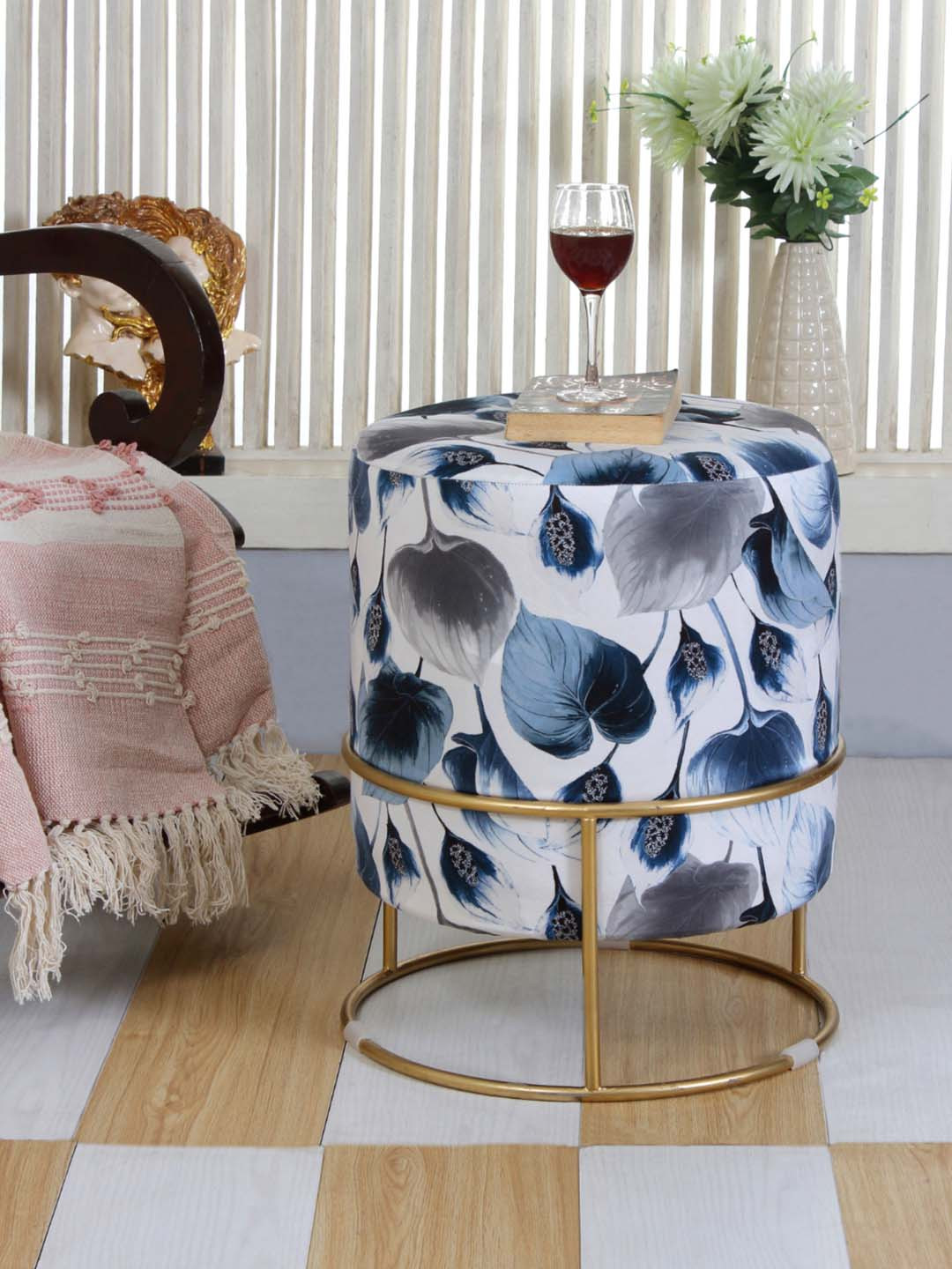 Shadowkart White Wooden Pouffes Sitting Mudda Ottomans