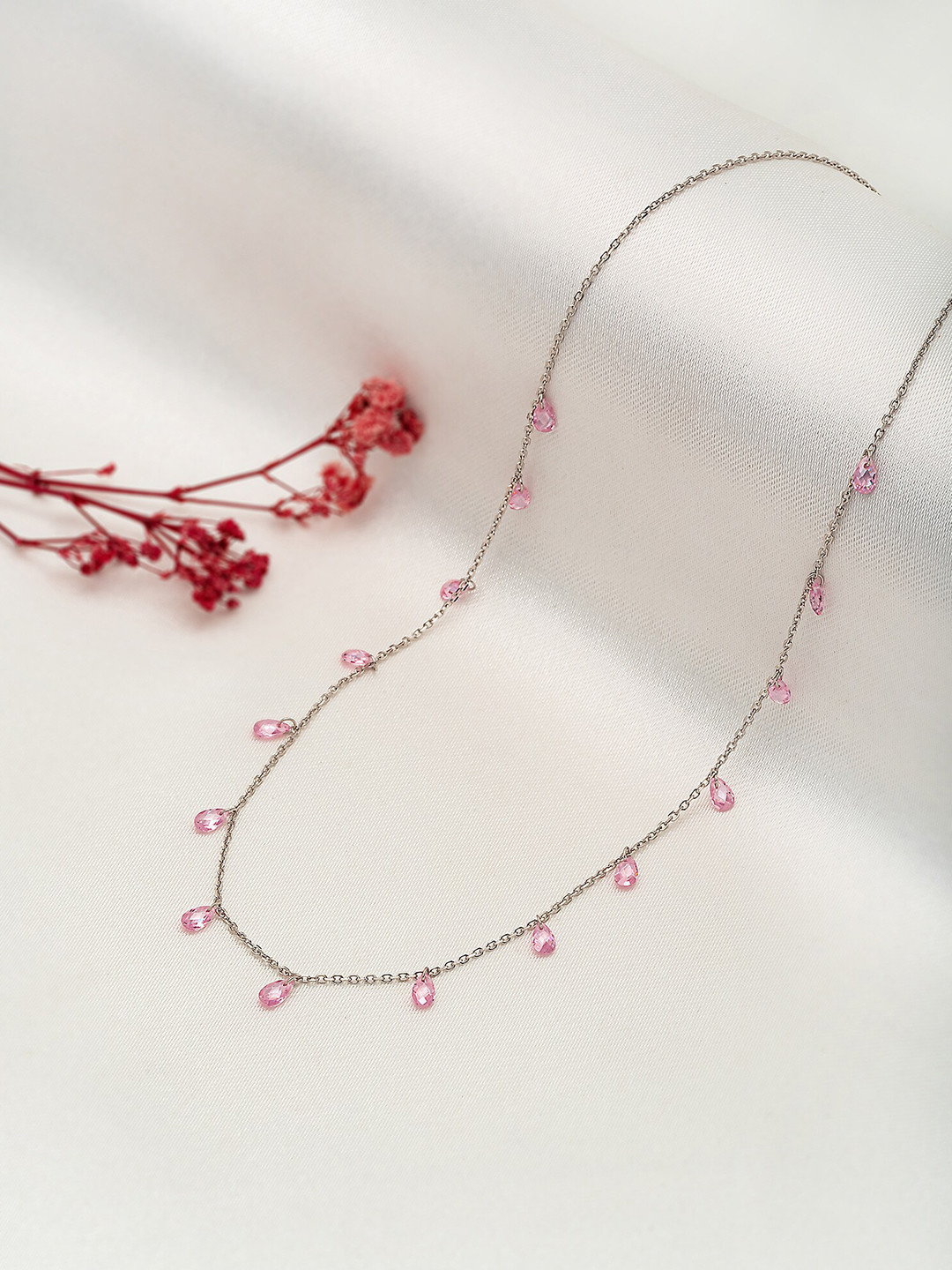 SILBERRY 925 Sterling Silver Rhodium-Plated Cubic Zirconia-Studded Necklace