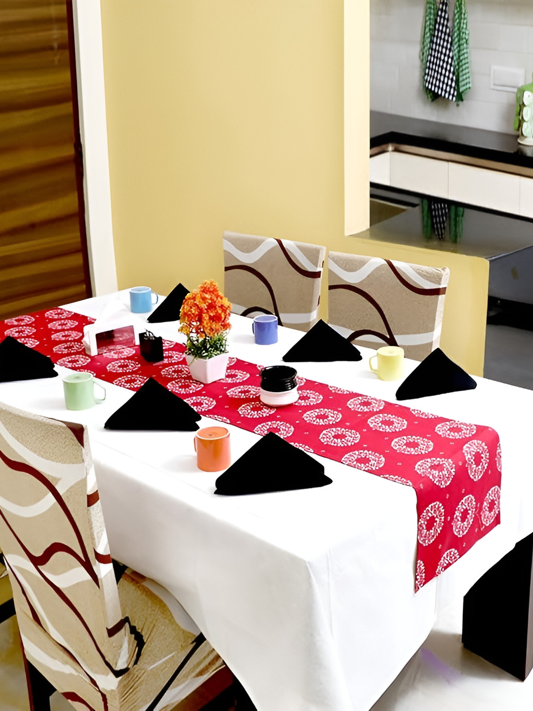 SWITCHON Red & White Printed Table Runner