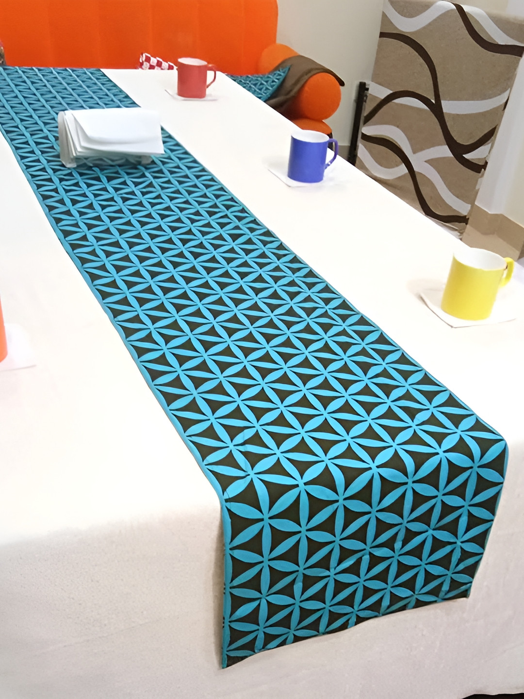 SWITCHON Blue & Black Printed Cotton Table Runner