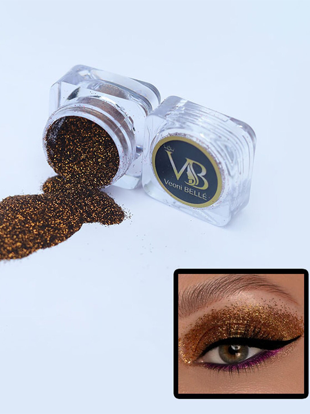 Veoni BELLE Holographic Set Of 2 HD Glitter Eyeshadow-5g Each-Frozen Pink 19-Copper 13