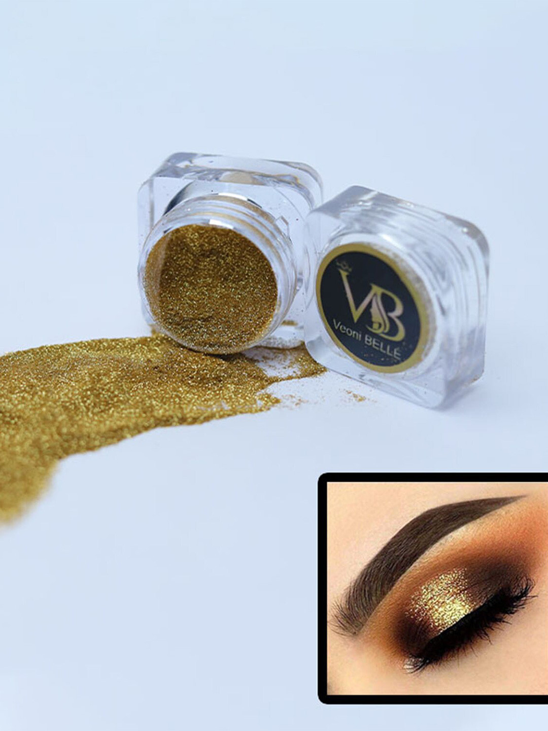 Veoni BELLE Holographic Set Of 2 HD Glitter Eyeshadow-5g Each-Frozen Pink 19-Pure Gold 15