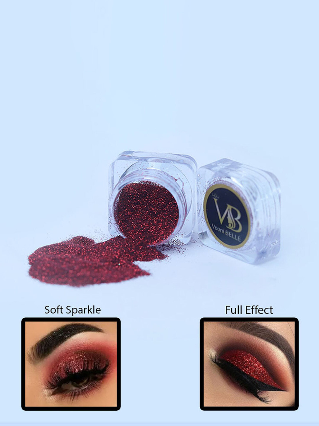 Veoni BELLE Holographic Set Of 2 HD Glitter Eyeshadow-5g Each-Frozen Pink 19-Ruby Red 02