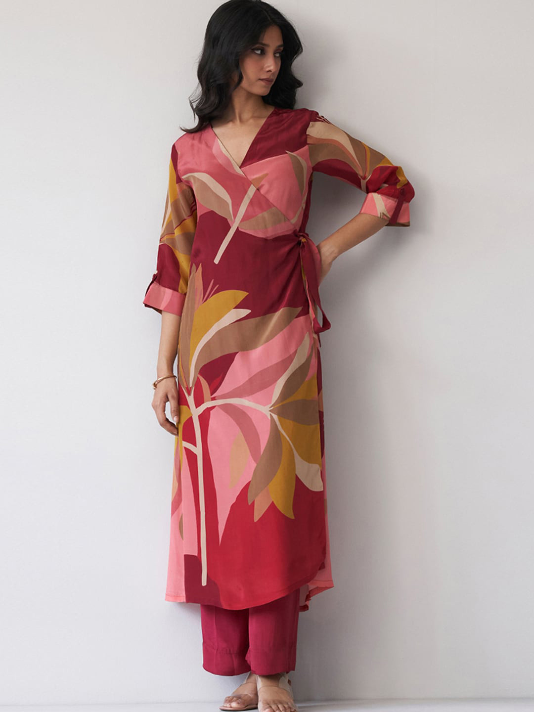 Ganga Floral Printed Regular Silk Crepe Kurta with Palazzos