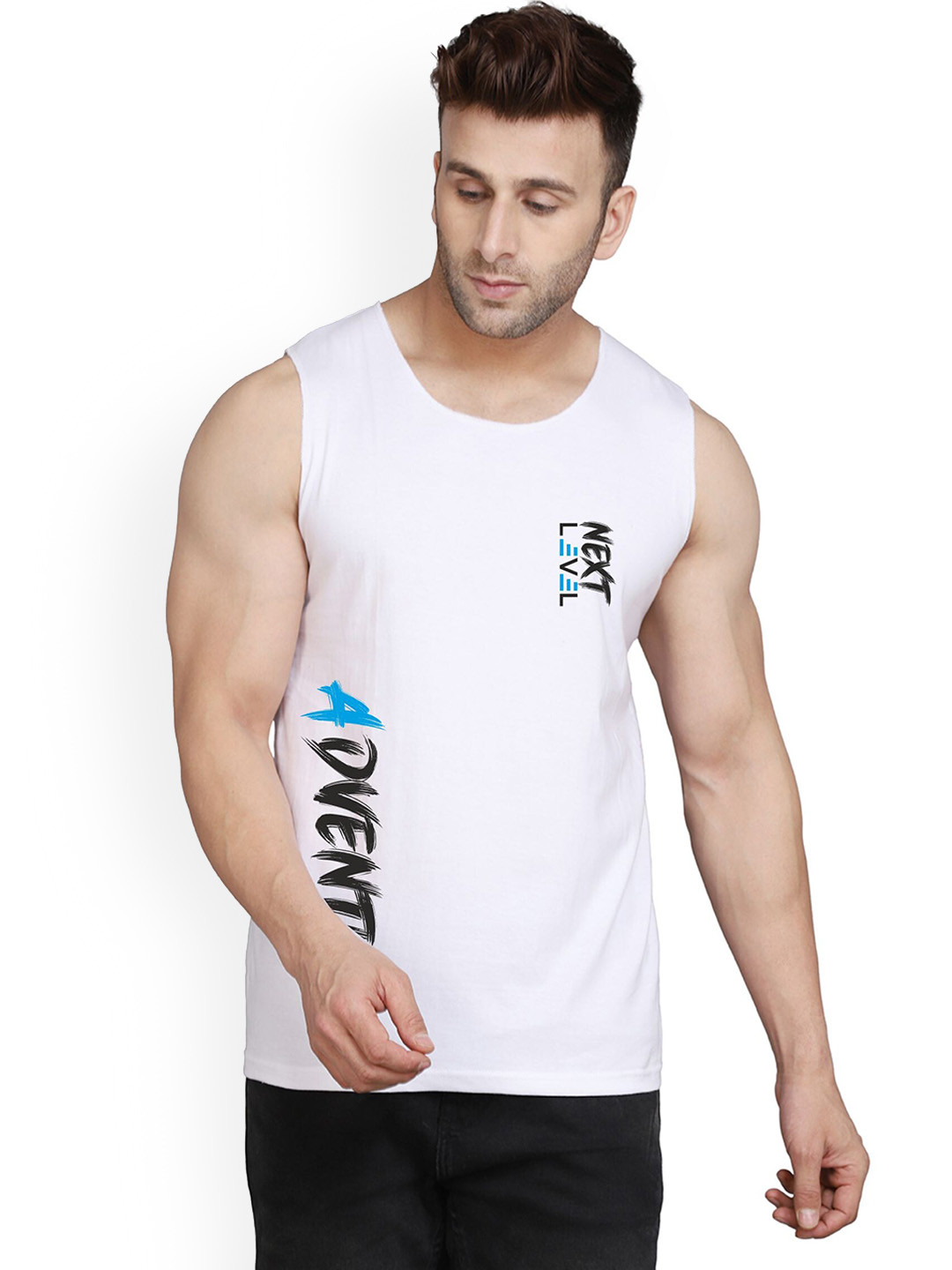 SLOWLORIS Typography Printed Pure Cotton Breathable Tank Innerwear Vest SL0026 ADV WHITE