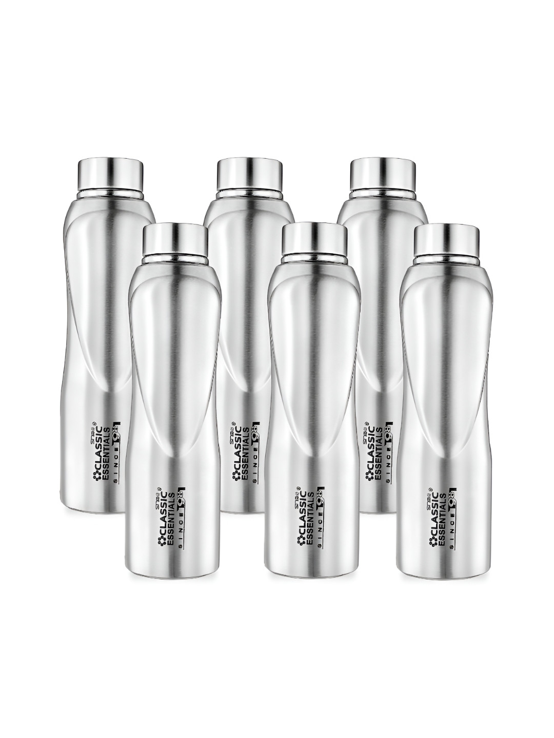 Classic Essentials Silver-Toned & Black 6 Pieces Stainless Steel Water Bottle 1l