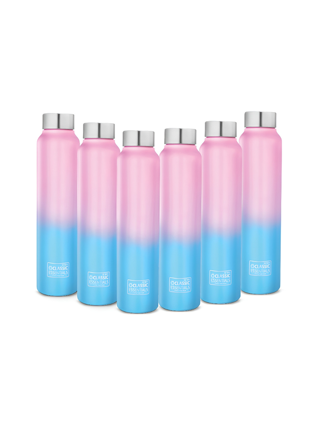 Classic Essentials Blue Colourblocked Stainless Steel Light-weight 6 Pcs Water Bottle - 1L